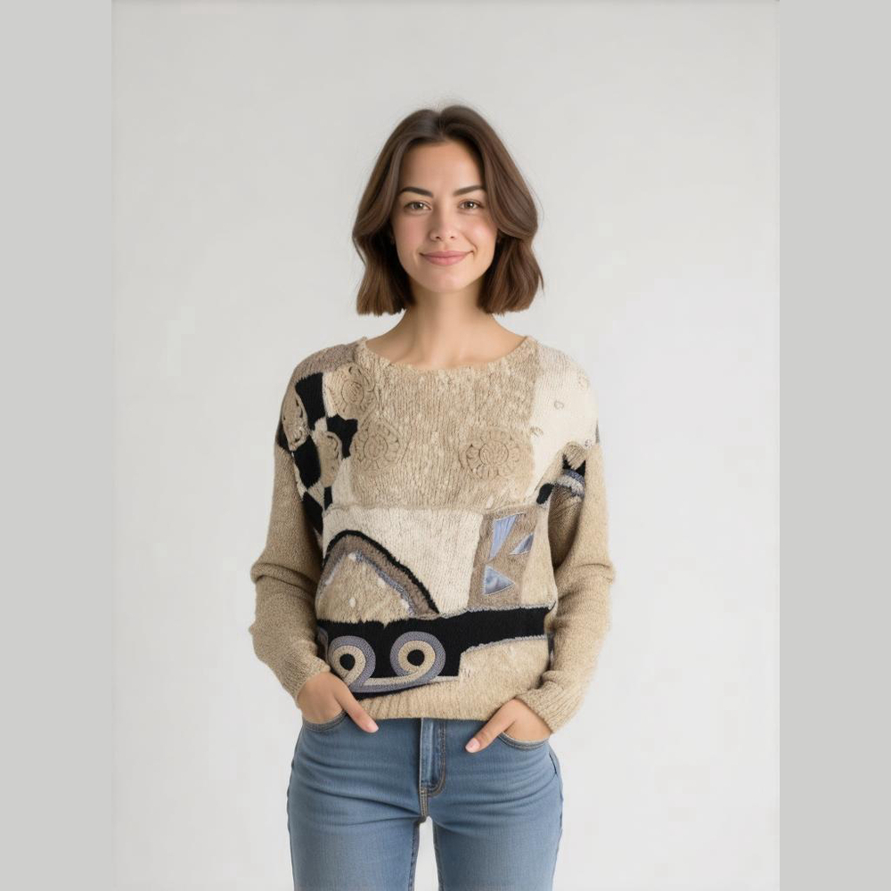 Bonnie And Bill Vintage Women's Medium Tan 80s 90s Hand Knitted Pullover Sweater